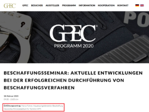 Vortrag zum Beschaffungsmanagement der Hessischen Polizei durch Marco Führer - Beschaffungsseminar GPEC 2020