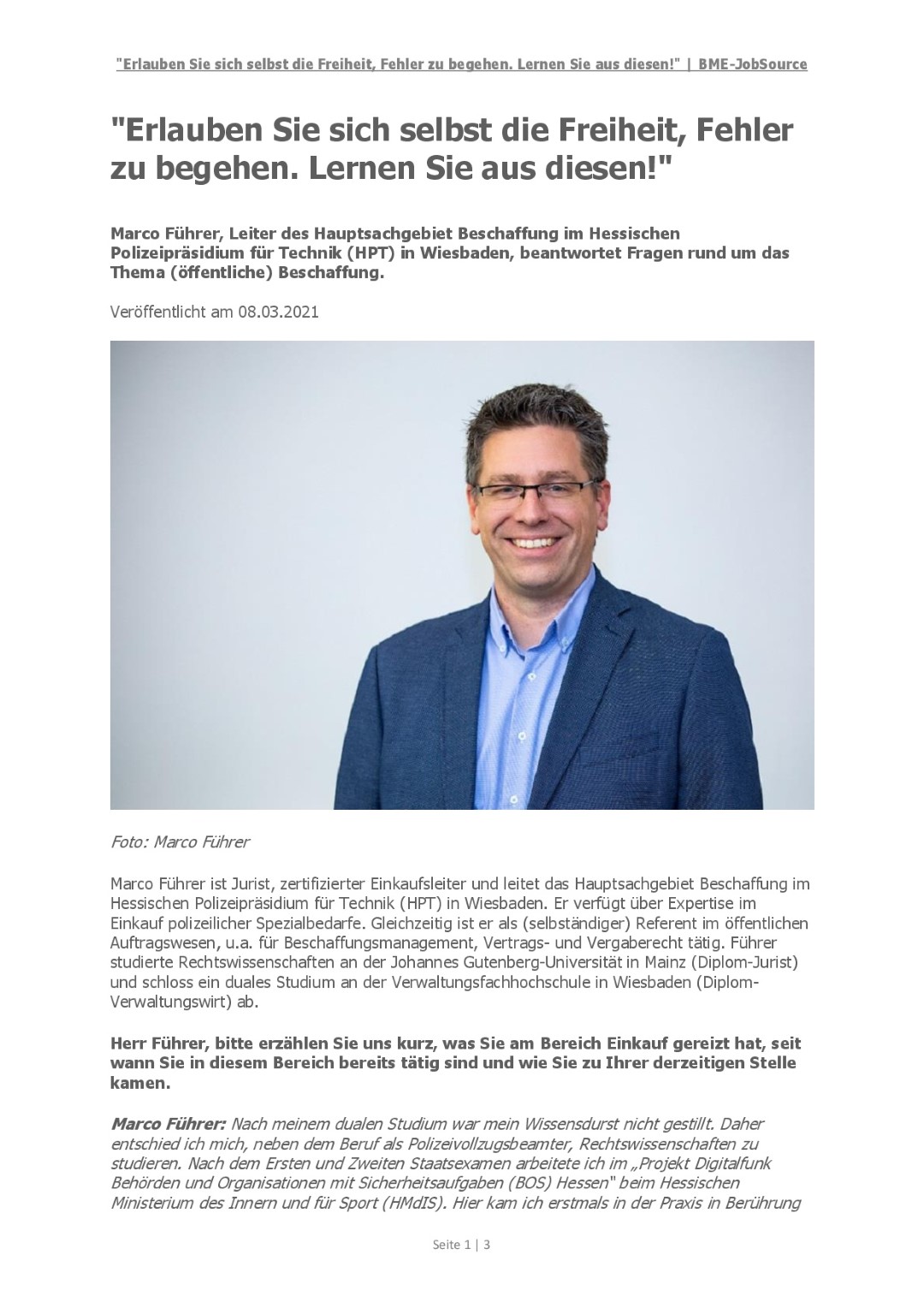BME-JobSource - Interview Marco Führer, HPT - Seite 1